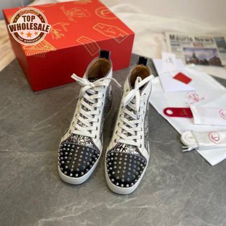 Christian Louboutin Black/White Leather Louis Orlato Spike Sneakers