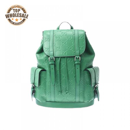 Gg Embossed Backpack In Green Leather GBP015