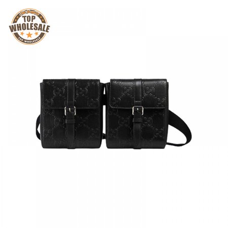 Gg Embossed Belt Bag Black Gg Embossed Leather Cotton Linen Lining GBB021