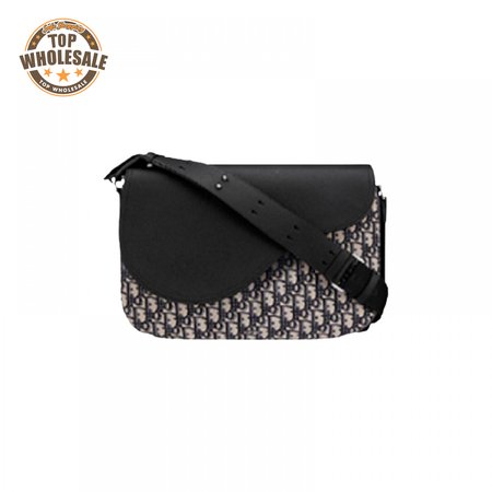 Saddle Messenger Bag Beige and Black Dior Oblique Jacquard and Black Grained Calfskin - DMB010