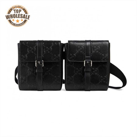 GG EMBOSSED BELT BAG BLACK GG EMBOSSED LEATHER COTTON LINEN LINING - GBC16