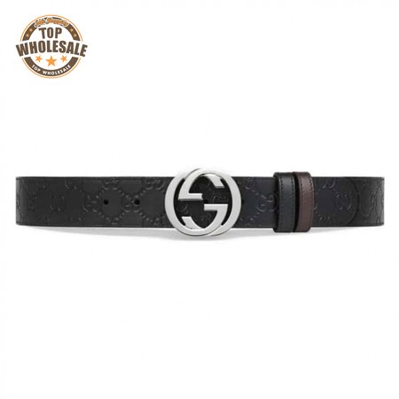 GUCCI SIGNATURE BELT WITH SILVER G BUCKLE - B49