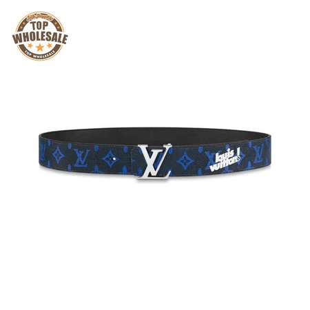 initiales everyday 40mm reversible belt blue monogram black calf leather - b79