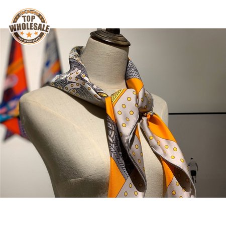 Hermes "Noble Saddle" Silk scarf Orange