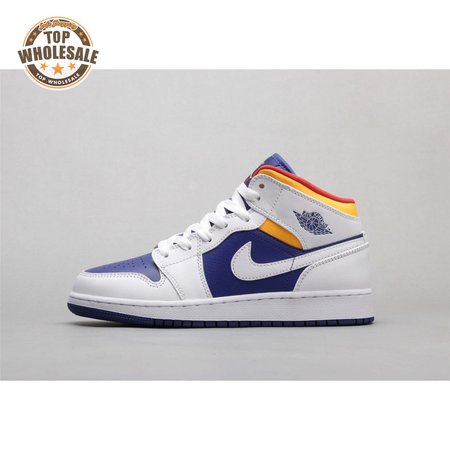 Air Jordan 1 Mid White Laser Orange Deep Royal Blue Women's