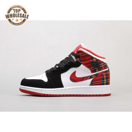 Air Jordan 1 Mid White Plaid Women's