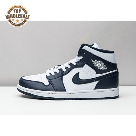 Jordan 1 Mid White Metallic Gold Obsidian 554724-174 Unisex