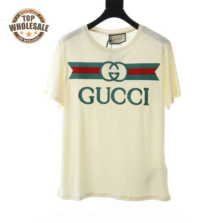 GUCCI EMBROIDERED BELT LOGO SHORT SLEEVE WHITE T SHIRT