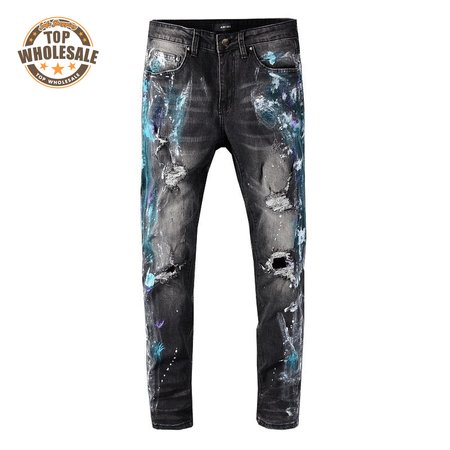 Amiri Blue Splatter Jeans Black