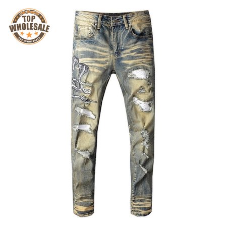 Amiri Blasted Cobra Jeans Yellow/Blue