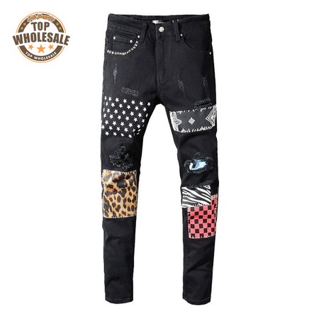 Amiri Camo Patch Jeans Black