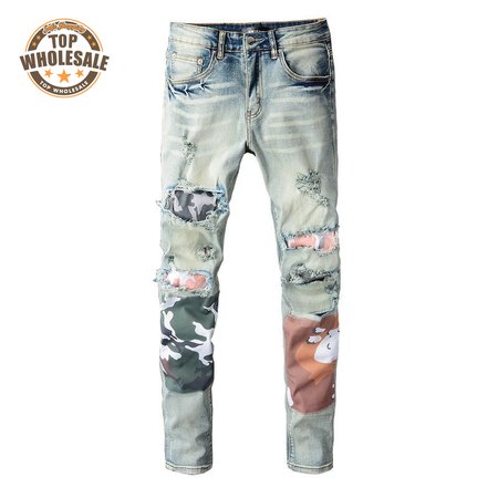 Amiri Camo Patch Jeans Blue / Green / Orange