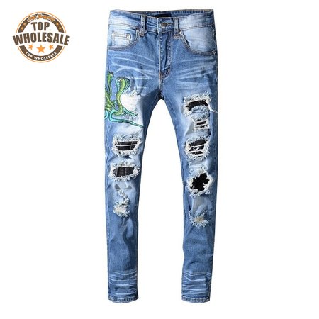 Amiri Cobra Jeans Light Blue / Green