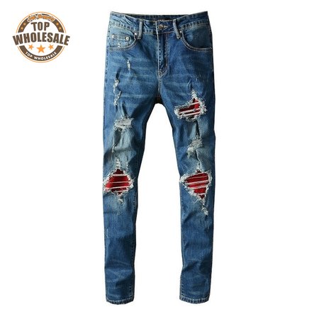 Amiri Design Rip Jeans Dark blue / Red