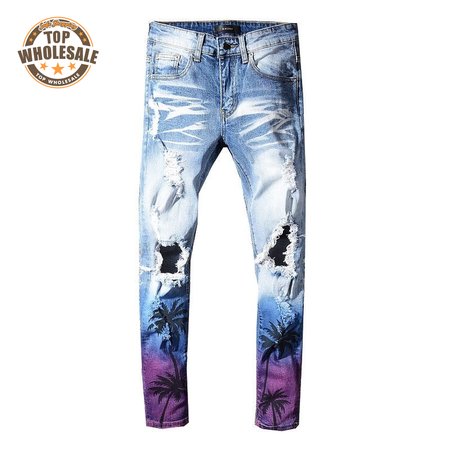 Amiri Palm Tree Jeans Light Blue/ White / Purple