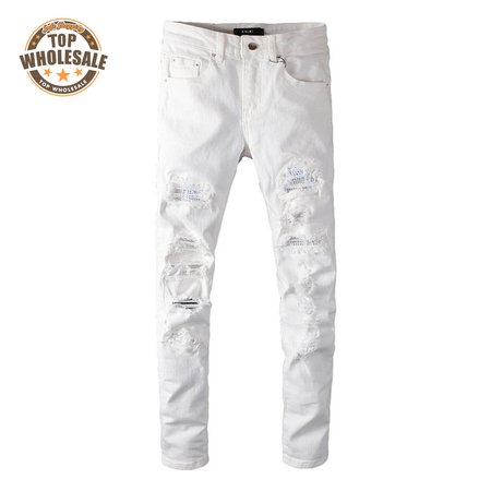 Amiri Rhinestone Jeans White