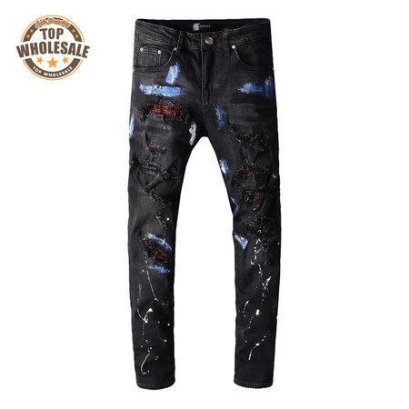 Amiri Rhinestone Splatter Jeans Black/Blue/Red