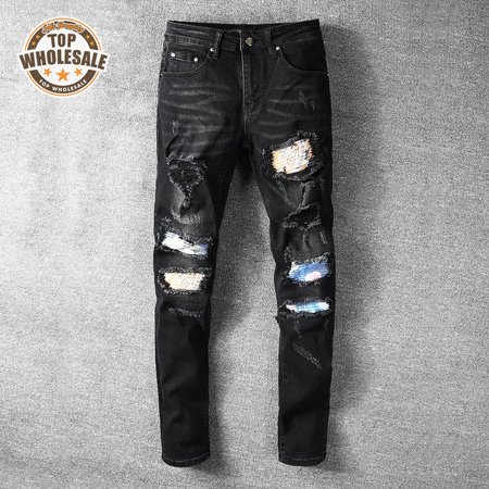 Amiri Rip Jeans Black / Blue / Orange