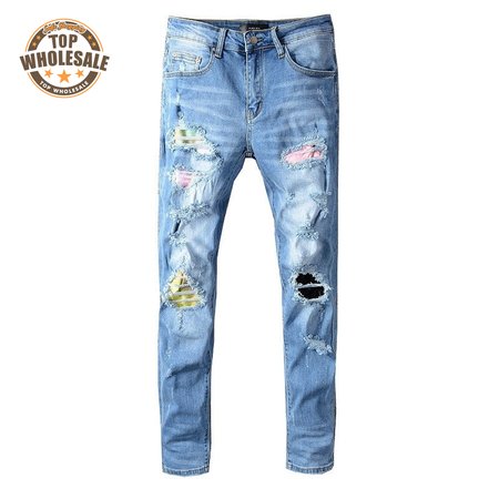 Amiri Rip Jeans Blue / Pink / Yellow