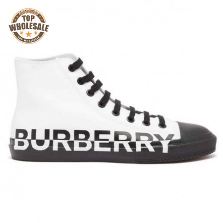 BURBERRY LOGO PRINT GABARDINE HIGH-TOP SNEAKERS - BBR32