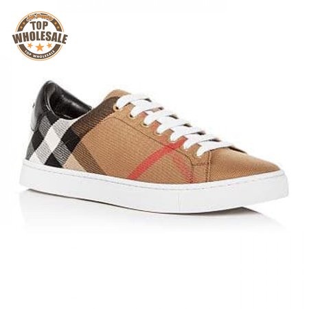 BURBERRY ALBERT HOUSE CHECK & LEATHER LOW-TOP SNEAKER - BBR3