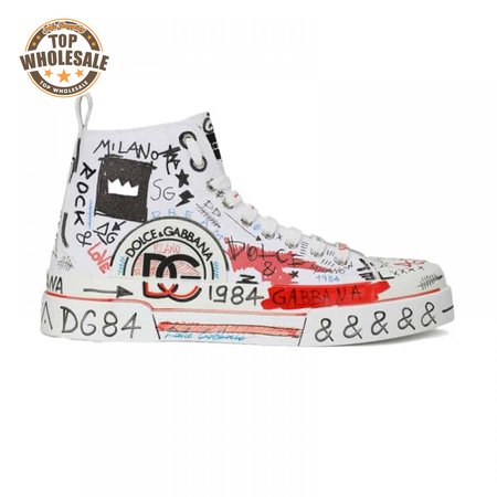 DOLCE AND GABBANA HAND-PAINTED GRAFFITI CANVAS PORTOFINO LIGHT MID-TOP SNEAKERS - DG111