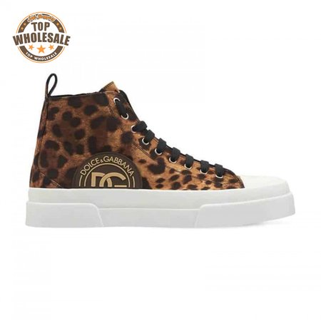 DOLCE AND GABBANA COTTON DRILL PORTOFINO LIGHT MID-TOP SNEAKERS WITH LEOPARD PRINT - DG110
