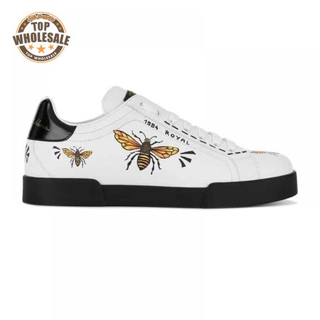 DOLCE AND GABBANA PORTOFINO WASP PRINT SNEAKERS IN WHITE - DG104