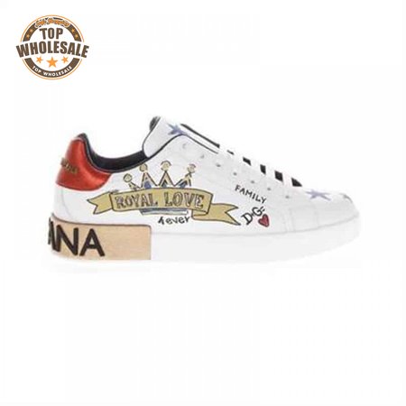 DOLCE AND GABBANA LEATHER ROYAL LOVE PRINT SNEAKERS IN WHITE - DG103