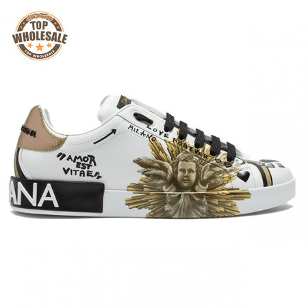 DOLCE & GABBANA PRINTED CALFSKIN PORTOFINO SNEAKERS - DG7