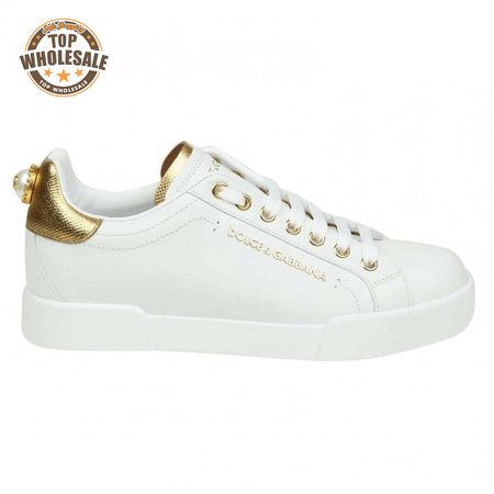 DOLCE & GABBANA SNEAKERS PORTFINO IN BLACK LEATHER WITH PERLA LOGATA - DG20