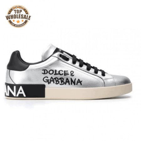 DOLCE AND GABBANA LOGO PRINT POSITANO LEATHER SNEAKERS - DG94