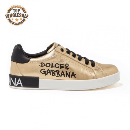 DOLCE AND GABBANA LOGO PRINT POSITANO LEATHER SNEAKERS - DG95