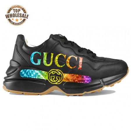 GUCCI RHYTON LEATHER SNEAKER WITH GUCCI LOGO