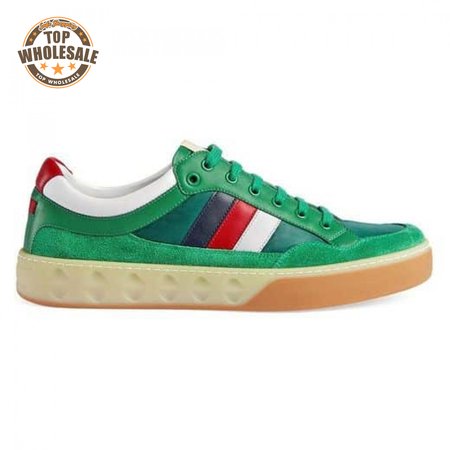 GUCCI MEN'S GREEN LEATHER AND NYLON SNEAKERS - GC61
